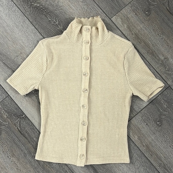 LOVERS + Friends high neck ribbed button down top XXS - Picture 2 of 6